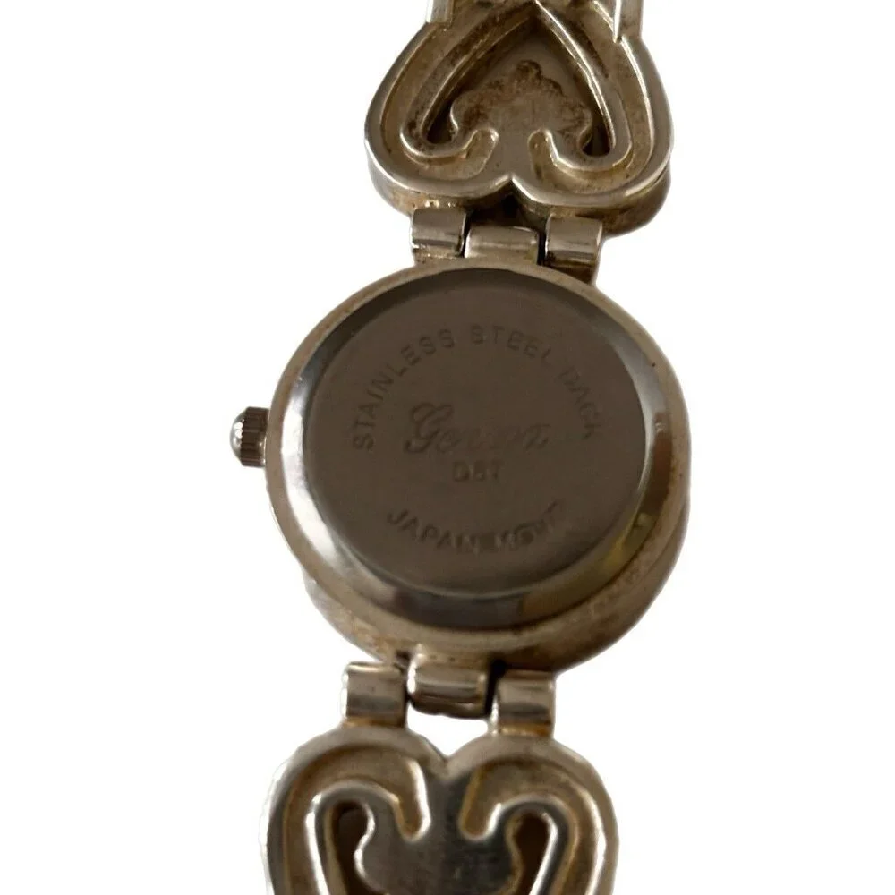 Geneva Watch Round Silver Toned Face Brown Buckle Band Heart Themed New Battery